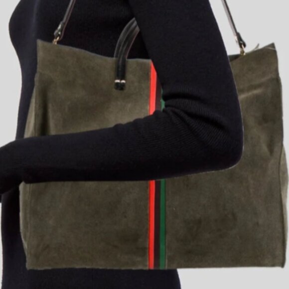- Clare V. Simple Stripe Suede ToteCLARE V. Olive Army Green - Picture 2 of 11